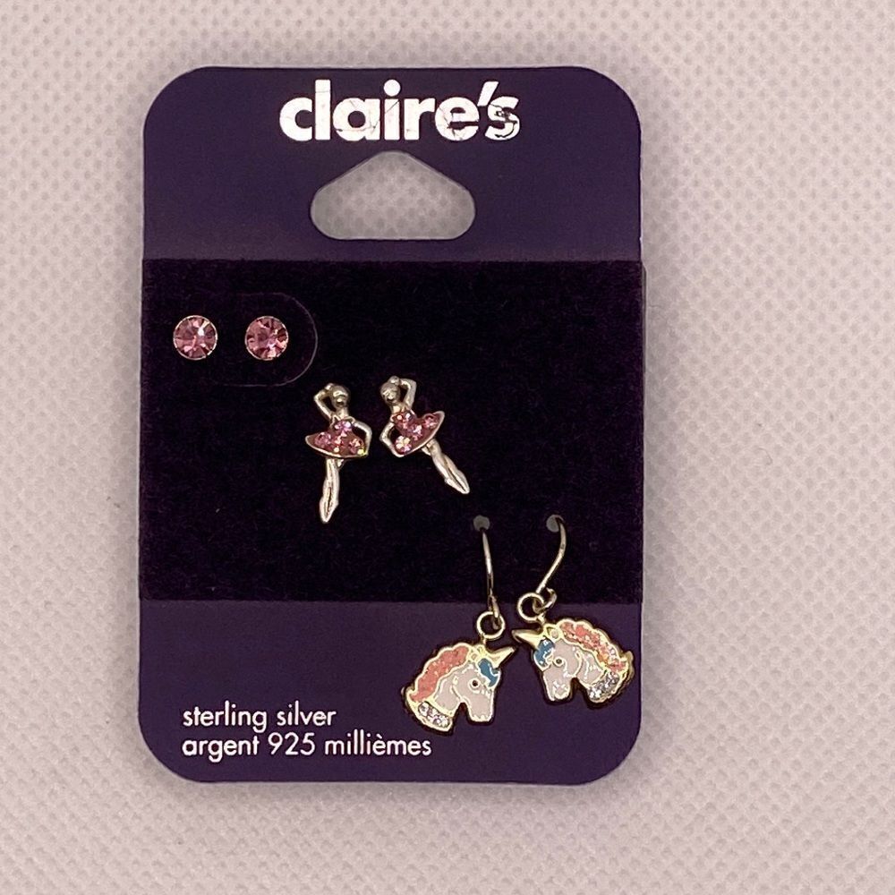 💛 Claire’s 925 Ballerina & Unicorn Earrings